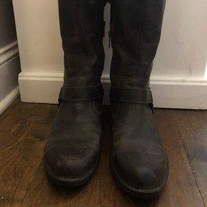 Womens Born Mid-Calf Distressed moto boots